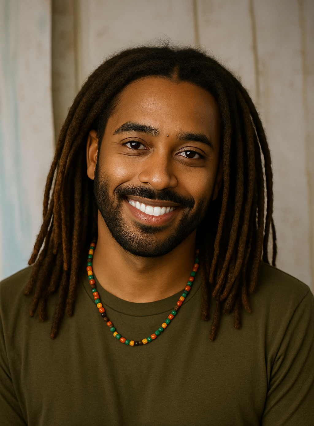 Men’s dreadlock style with necklace